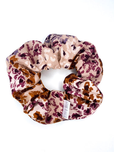 Cheetah Mottled Scrunchie - Handmade - Beige, Tan and Lilac - Rayon Fabric