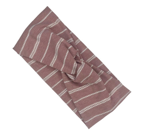 Light Dusty Pink Dotted Pin Stripe- Wide Twist Headband- Handmade