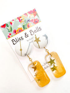 Christmas Gold Star Shimmer Dangle Earrings