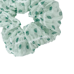 Polka Dot - Mint Green - Scrunchie- Shirred Chiffon- Handmade