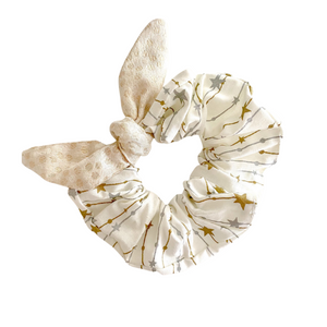 Gold Shimmer- Stars- Small Sash Scrunchie- Handmade