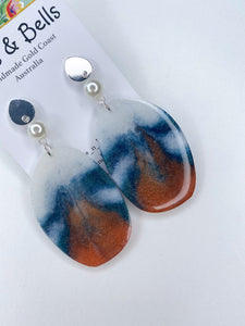 Handmade - Navy & Rust Pearl Abstracts Resin Earrings