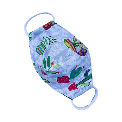 Cactus - Grey - Adult Face Mask - 3 Layers, Nose Wire, Adjustable Straps And Pocket For Filter.