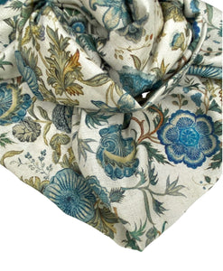 Vintage Floral Blue, Cream & Green Floral - Boho Wire Headband- Cotton /linen  Blend Fabric- Handmade