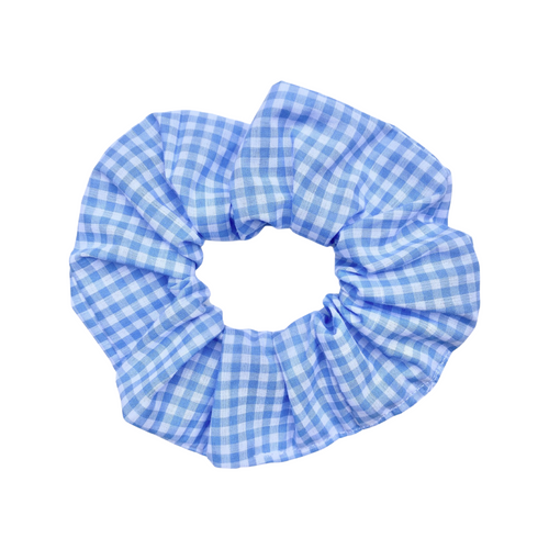 Pastel Blue Gingham Scrunchie - Handmade - Sky Blue and White
