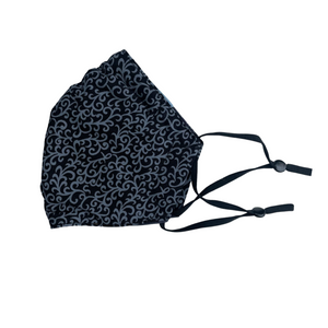 Fancy Curves Black & Grey - Adult Face Mask - 3 Layers, Nose Wire, Adjustable Straps And Pocket For Filter.