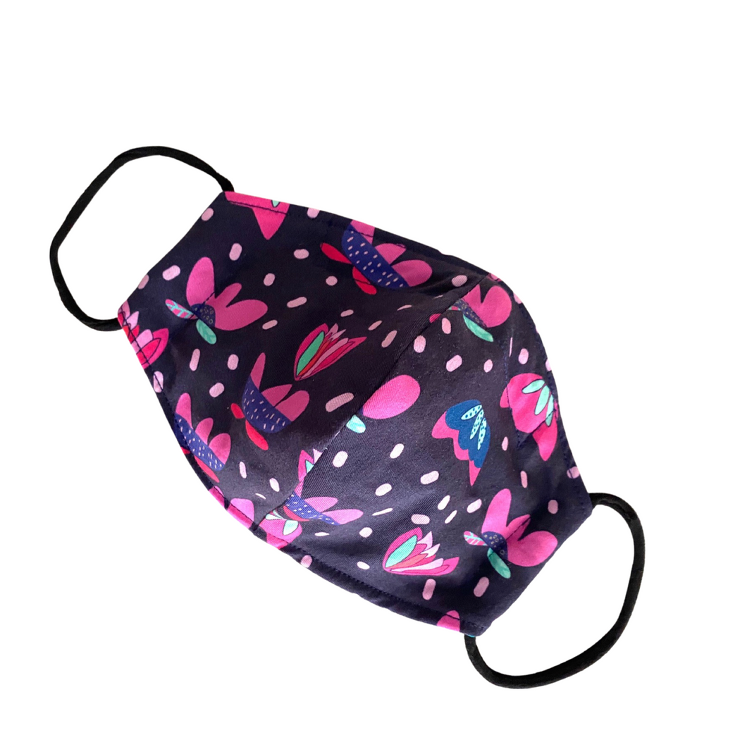 Catchy Attitude - Purple Wildflowers - Adult Face Mask - 3 Layers, Nose Wire, Adjustable Straps And Pocket For Filter.