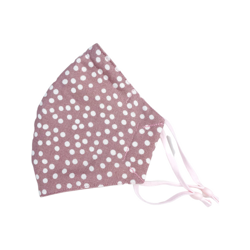 Dusty Pink & White Polka Dot - Adult Face Mask - 3 Layers, Nose Wire, Adjustable Straps And Pocket For Filter - Handmade.