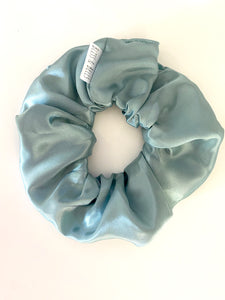 Sleepy Time Scrunchie - Handmade - Dusty Blue, Peach, Tan and Cream - Satin