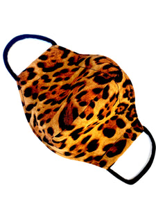 Leopard - black, Brown & Honey - Adult Face Mask - 3 Layers, Nose Wire, Adjustable Straps And Pocket For Filter.