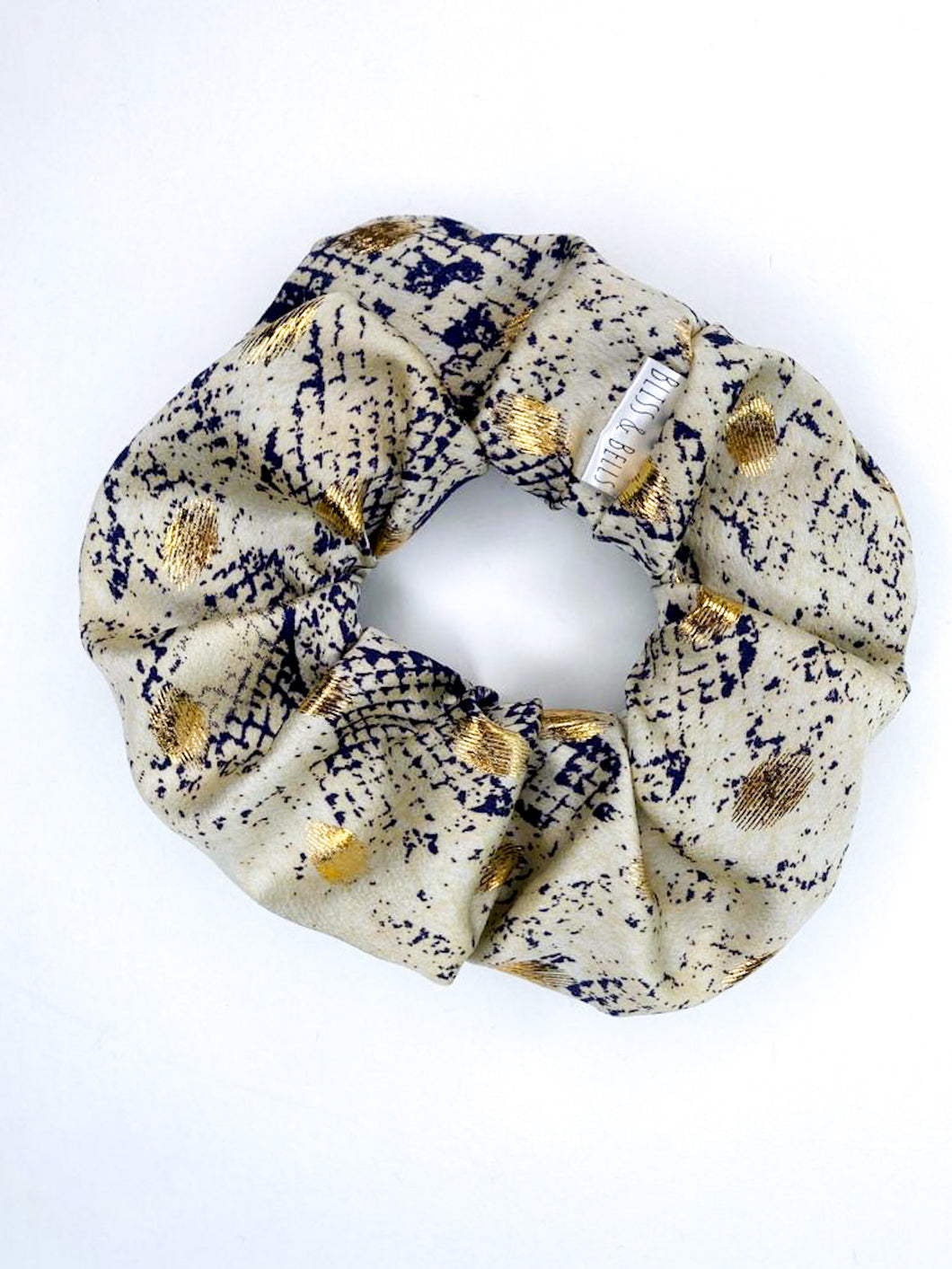 Snake Print Glam Scrunchie - Handmade - Cream, Gold and Black - Satin