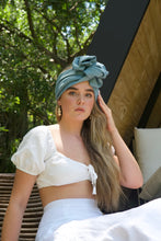 Load image into Gallery viewer, Dusty Blue Crinkle Boho Wire Headband- Cotton/Linen blend