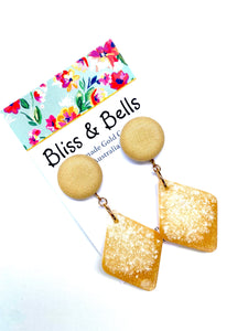 Handmade - Mustard and White Shimmer Resin Earrings