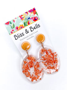 Handmade - Rose Gold Flakes / Round Tops - Resin Earrings