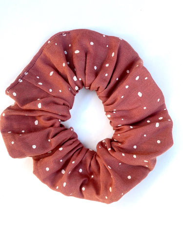 Dusty Pink and White Polka Dot Scrunchie - Handmade