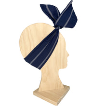 Load image into Gallery viewer, Navy &amp; White Pin Stripe- Wrap n Twist Wire Headband- Rayon Fabric- Handmade
