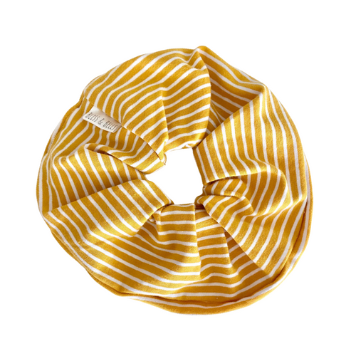 Mustard and White Stripes - JUMBO Scrunchie - Handmade