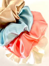Load image into Gallery viewer, Sleepy Time Scrunchie - Handmade - Dusty Blue, Peach, Tan and Cream - Satin