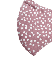 Load image into Gallery viewer, Dusty Pink &amp; White Polka Dot - Adult Face Mask - 3 Layers, Nose Wire, Adjustable Straps And Pocket For Filter - Handmade.