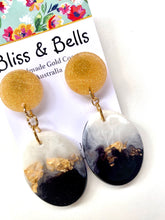 Load image into Gallery viewer, Handmade - Elegance Resin Earrings- Black, Gold and White