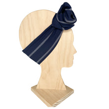 Load image into Gallery viewer, Navy &amp; White Pin Stripe- Wrap n Twist Wire Headband- Rayon Fabric- Handmade