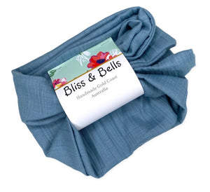 Dusty Blue Crinkle Boho Wire Headband- Cotton/Linen blend