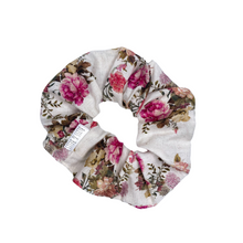 Load image into Gallery viewer, Vintage Pink Floral Scrunchie - Handmade - Cream, Pink and Khaki